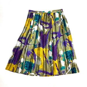 ABSTRACT GARDEN Floral Graphic Print Pleated Skirt